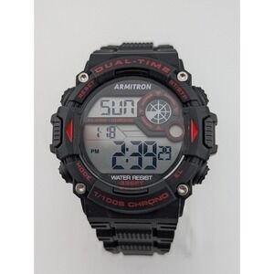 Armitron Pro Sport Men 40/8356 Dual Time Black/Red 50mm Case- New Battery
